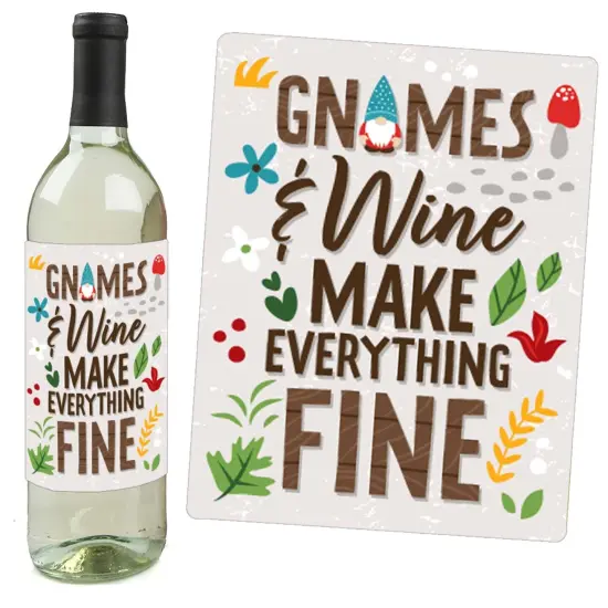 Big Dot of Happiness Garden Gnomes - Forest Gnome Party Decorations for Women and Men - Wine Bottle Label Stickers - Set of 4 {3}