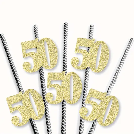 Big Dot of Happiness Gold Glitter 50 Party Straws - No-Mess Real Gold Glitter Cut-Out Numbers & Decorative 50th Birthday Party Paper Straws - 24 Ct {4}