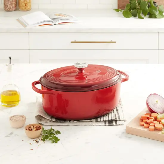 Lodge 7qt Oval Dutch Oven Red Enamel {6}