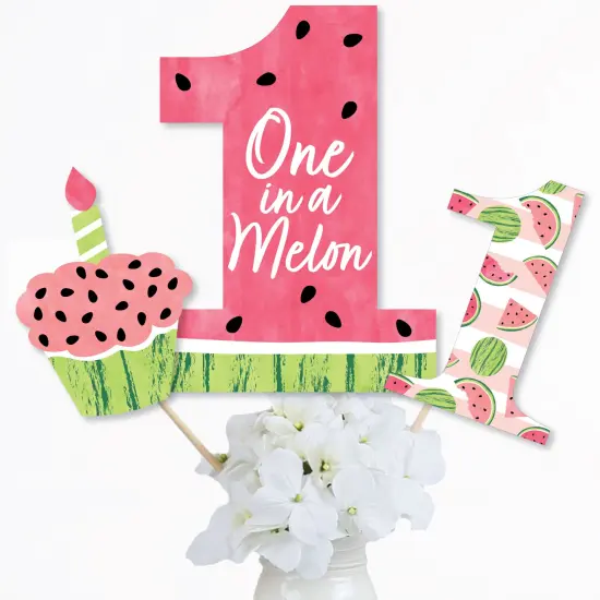 Big Dot of Happiness 1st Birthday One in a Melon - Fruit First Birthday Party Centerpiece Sticks - Table Toppers - Set of 15 {3}
