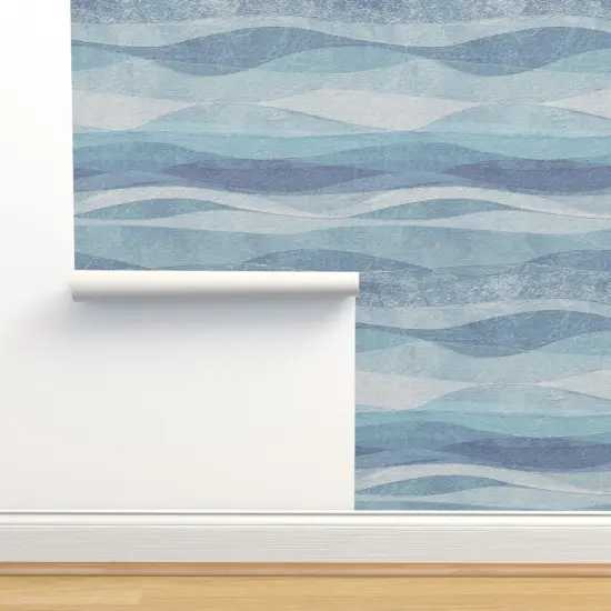 Peel & Stick Wallpaper 2FT Wide abstract ocean wave,coastal nautical,modern farmhouse,shades of blue Custom Removable Wallpaper by Spoonflower {2}
