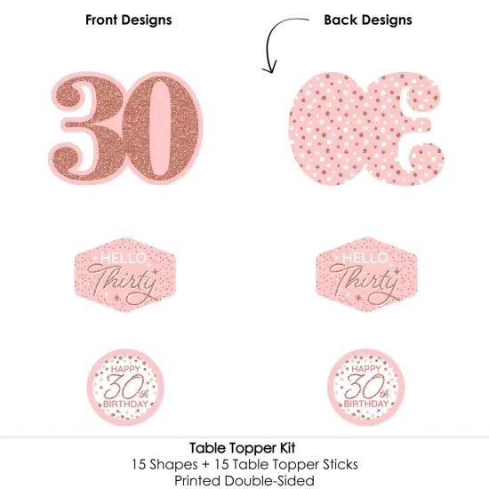 Big Dot of Happiness 30th Pink Rose Gold Birthday - Happy Birthday Party Centerpiece Sticks - Table Toppers - Set of 15 {6}