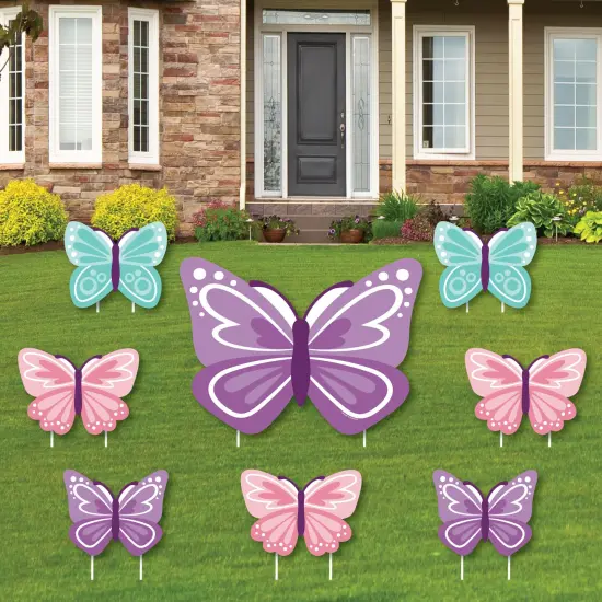 Big Dot of Happiness Beautiful Butterfly - Yard Sign and Outdoor Lawn Decorations - Floral Baby Shower or Birthday Party Yard Signs - Set of 8 {1}