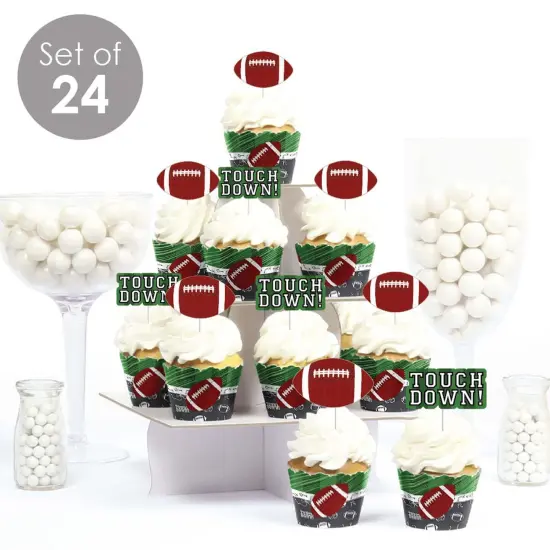 Big Dot of Happiness End Zone - Football - Cupcake Decoration - Baby Shower or Birthday Party Cupcake Wrappers and Treat Picks Kit - Set of 24 {3}