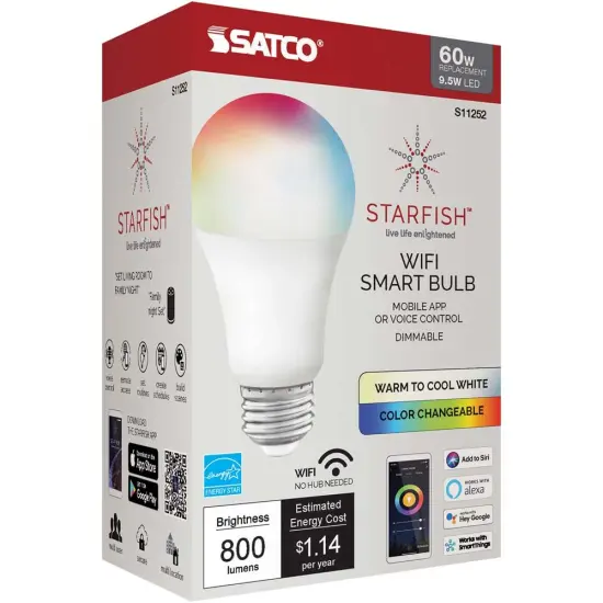 Satco 9.5w A19 LED RGB Tunable White Starfish IOT 800 Lumens 120 Volt {2}