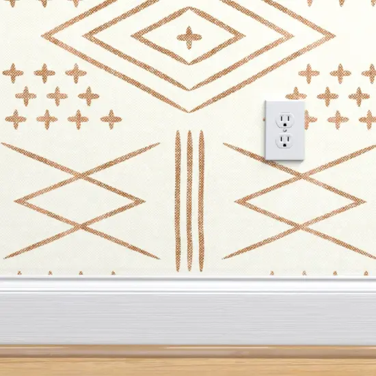 Pre-Pasted Wallpaper 2FT Wide Vintage Moroccan Bone Dark Maple Beige Boho Trendy Tribal Farmhouse & Modern Bohemian Home Geometric Mudcloth Custom Pre-pasted Wallpaper by Spoonflower {4}
