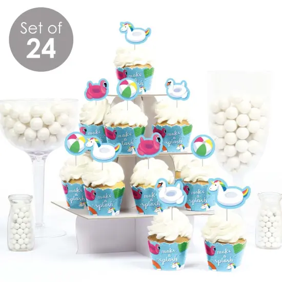 Big Dot of Happiness Make a Splash - Pool Party - Cupcake Decor - Summer Swimming or Birthday Party Cupcake Wrappers and Treat Picks Kit - Set of 24 {3}