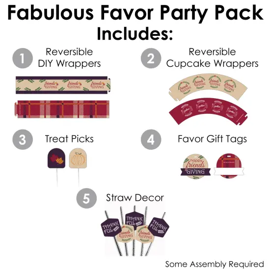 Big Dot of Happiness Friends Thanksgiving Feast - Friendsgiving Favors and Cupcake Kit - Fabulous Favor Party Pack - 100 Pieces {3}
