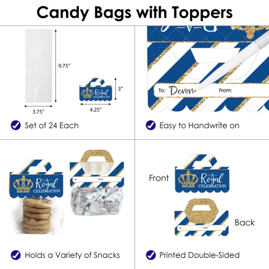 Big Dot of Happiness Royal Prince Charming - DIY Baby Shower or Birthday Party Clear Goodie Favor Bag Labels - Candy Bags with Toppers - Set of 24 {4}