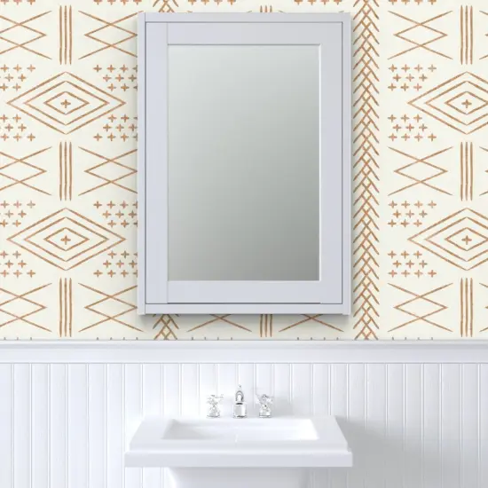 Pre-Pasted Wallpaper 2FT Wide Vintage Moroccan Bone Dark Maple Beige Boho Trendy Tribal Farmhouse & Modern Bohemian Home Geometric Mudcloth Custom Pre-pasted Wallpaper by Spoonflower {6}