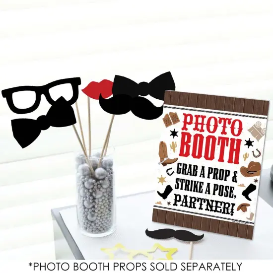 Big Dot of Happiness Western Hoedown Photo Booth Sign - Cowboy Party Decor - Printed on Sturdy Plastic - 10.5 x 13.75" - Sign with Stand - 1 Piece {3}