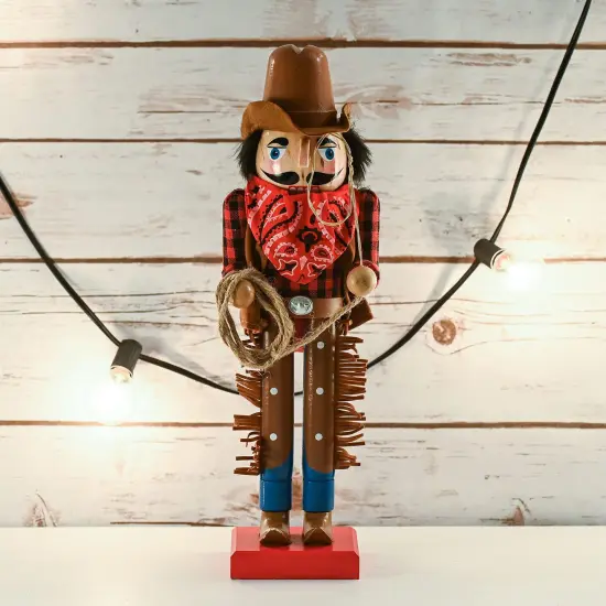 Ornativity Christmas Western Cowboy Nutcracker &ndash; Brown and Red Wooden Nutcracker Cow Boy with a Rope and Lasso Xmas Themed Holiday Nut Cracker Doll Figure Decorations {2}