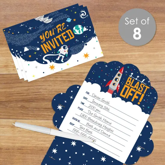 Big Dot of Happiness Blast Off to Outer Space - Fill-In Cards - Rocket Ship Baby Shower or Birthday Party Fold and Send Invitations - Set of 8 {3}