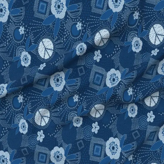 Various Fabrics by the Yard or Fat Quarter Blue Sashiko Hippie Bohemian Denim Peace Sign Japanese Inspired Custom Printed Fabric by Spoonflower {6}