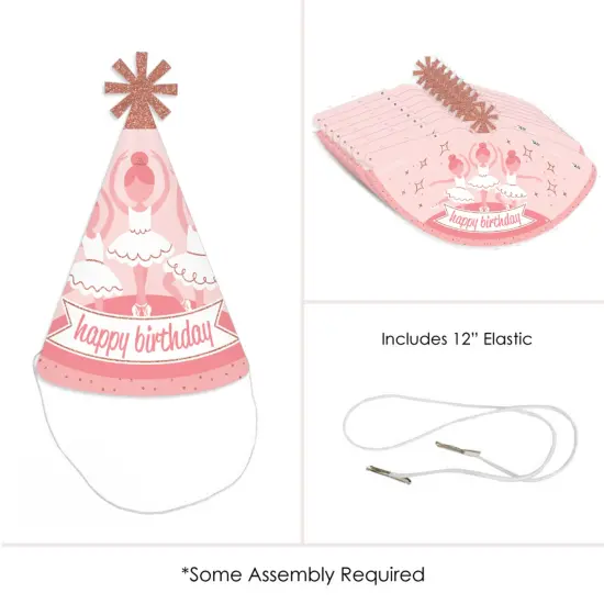 Big Dot of Happiness Tutu Cute Ballerina - Cone Happy Birthday Party Hats for Kids and Adults - Set of 8 (Standard Size) {6}