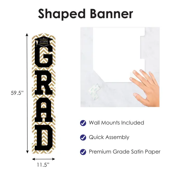 Big Dot of Happiness Gold Graduation Banner - Vertical Shaped Banner Decorations {4}