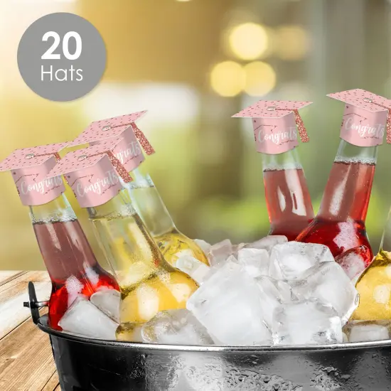Big Dot of Happiness Rose Gold Grad - DIY Grad Cap Graduation Party Bottle Topper Decorations - Set of 20 {3}