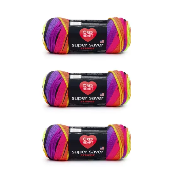 Red Heart Super Saver Bright Stripe Yarn - 3 Pack of 141g/5oz - Acrylic - 4 Medium (Worsted) - 236 Yards - Knitting/Crochet {1}