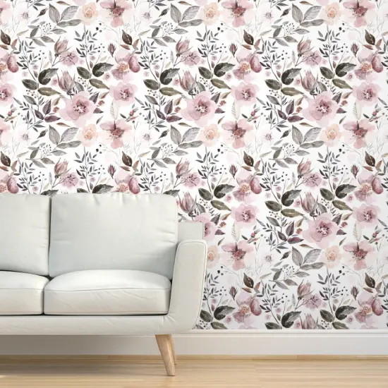 Peel & Stick Wallpaper 2FT Wide Floral Pastel Botanical Nature Roses Custom Removable Wallpaper by Spoonflower {5}