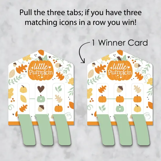 Big Dot of Happiness Little Pumpkin - Fall Birthday Party or Baby Shower Game Pickle Cards - Pull Tabs 3-in-a-Row - Set of 12 {4}