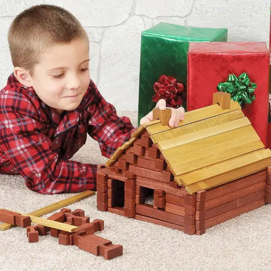 Amish Made Wood Log Building Toy Set Hardwood Nontoxic Ages 3 and Up 303 Pieces {3}