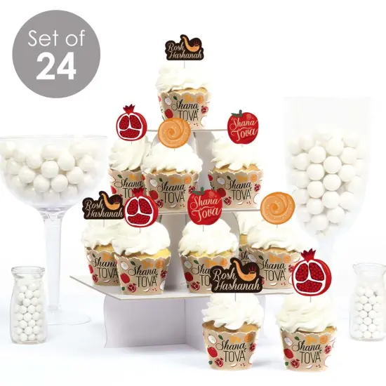 Big Dot of Happiness Rosh Hashanah - Cupcake Decoration - New Year Cupcake Wrappers and Treat Picks Kit - Set of 24 {3}