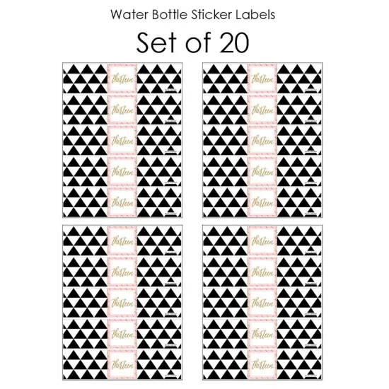 Big Dot of Happiness Chic 13th Birthday - Pink, Black and Gold - Birthday Party Water Bottle Sticker Labels - Set of 20 {4}