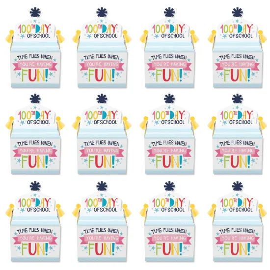Big Dot of Happiness Happy 100th Day of School - Treat Box Party Favors - 100 Days Party Goodie Gable Boxes - Set of 12 {6}