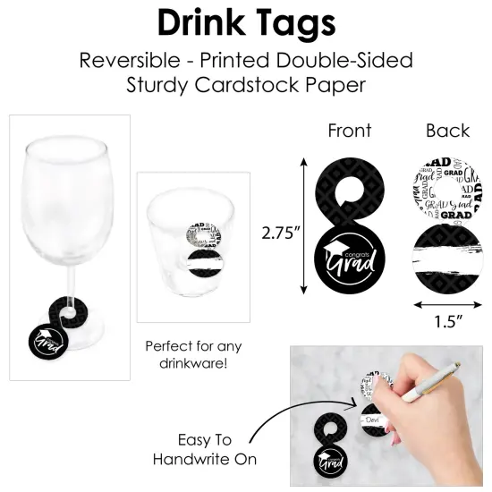 Big Dot of Happiness Black and White Graduation Party Paper Charger and Table Decorations - Chargerific Kit - Place Setting for 8 {7}