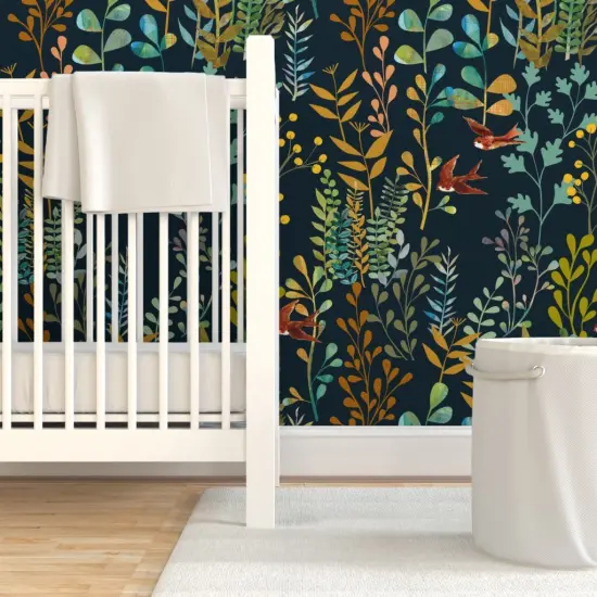 Pre-Pasted Wallpaper 2FT Wide Botanical Watercolor Fern Nature Plant Garden Nursery Custom Pre-pasted Wallpaper by Spoonflower {7}