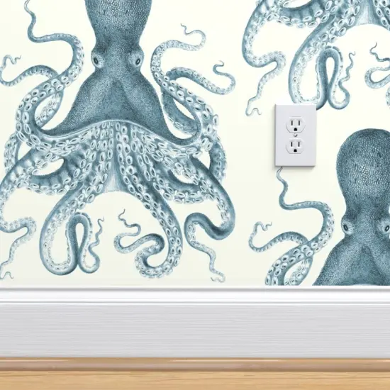 Pre-Pasted Wallpaper 2FT Wide Octopus Sea Coastal Nautical Vintage Beach Summer Animal Custom Pre-pasted Wallpaper by Spoonflower {4}