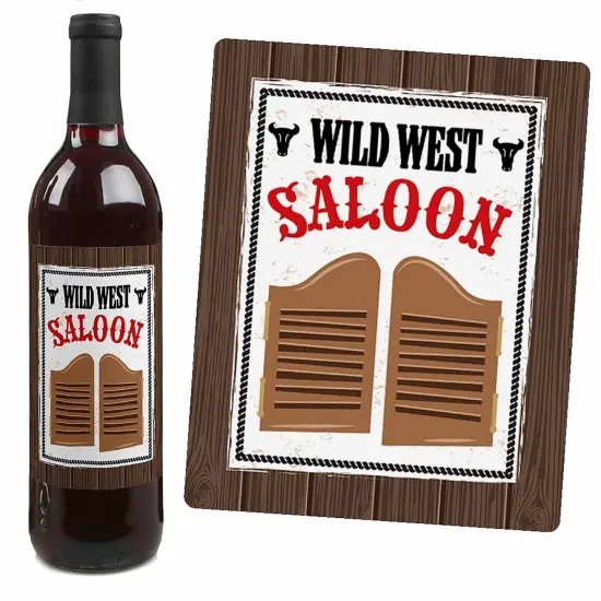 Big Dot of Happiness Western Hoedown - Wild West Cowboy Party Decorations for Women and Men - Wine Bottle Label Stickers - Set of 4 {7}