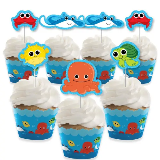 Big Dot of Happiness Under the Sea Critters - Cupcake Decoration - Baby Shower or Birthday Party Cupcake Wrappers and Treat Picks Kit - Set of 24 {1}