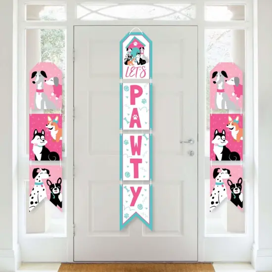 Big Dot of Happiness Pawty Like a Puppy Girl - Hanging Vertical Paper Door Banners - Pink Dog Baby Shower Birthday Party Wall Kit - Indoor Door Decor {1}