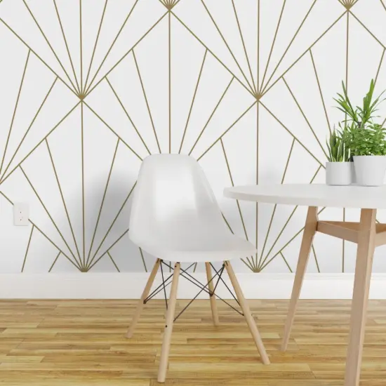 Peel & Stick Wallpaper 2FT Wide Art Deco Geometric Triangles Gold Look White Diamond Custom Removable Wallpaper by Spoonflower {1}