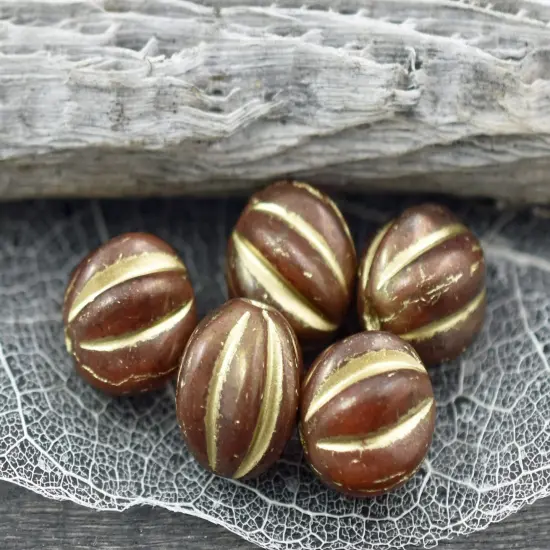*15* 10mm Gold Washed Burnt Ginger Orange Round Melon Beads {2}