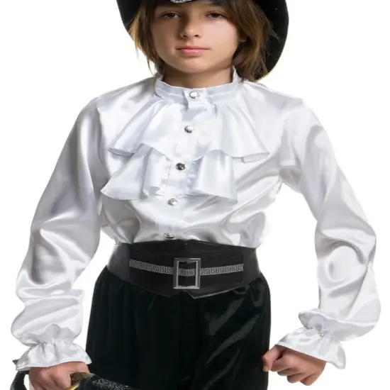 Child Boys White Premium Kids 2-Tier Ruffle Satin Pirate Shirt {1}