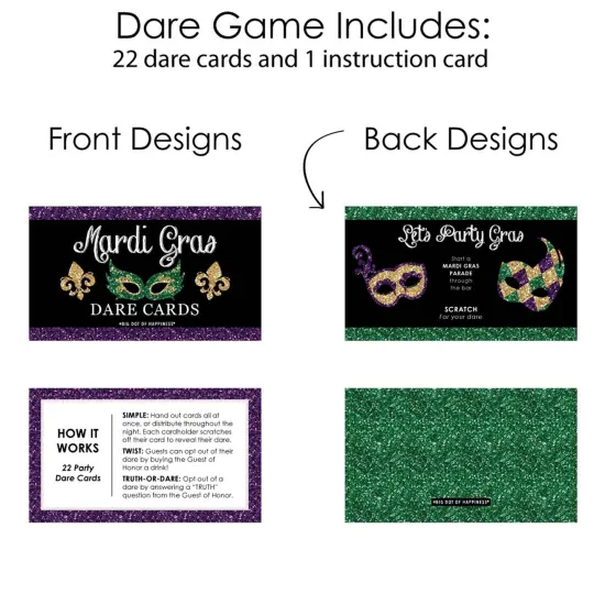 Big Dot of Happiness Mardi Gras - Masquerade Party Game Scratch Off Dare Cards - 22 Count {6}