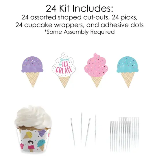 Big Dot of Happiness Scoop Up the Fun - Ice Cream - Cupcake Decoration - Sprinkles Party Cupcake Wrappers and Treat Picks Kit - Set of 24 {6}