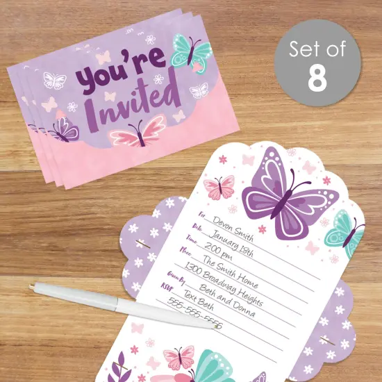 Big Dot of Happiness Beautiful Butterfly - Fill-In Cards - Floral Baby Shower or Birthday Party Fold and Send Invitations - Set of 8 {3}