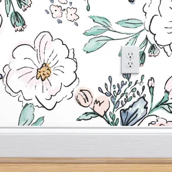 Peel & Stick Wallpaper 2FT Wide Bloom Periwinkle Rose Blush Custom Removable Wallpaper by Spoonflower {4}