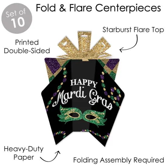 Big Dot of Happiness Mardi Gras - Table Decorations - Masquerade Party Fold and Flare Centerpieces - 10 Count {4}