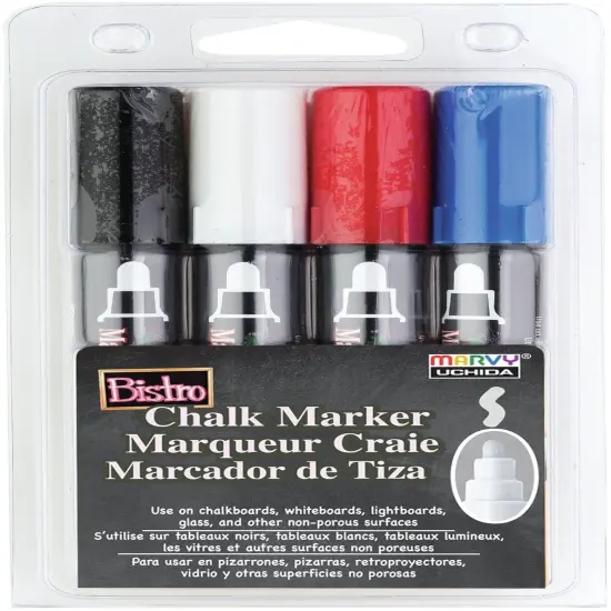 Uchida Bistro Chalk Marker 6mm Point Set 4/Pkg-Black, Red, Blue & White {1}