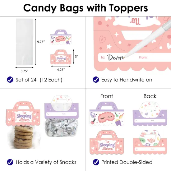 Big Dot of Happiness Pajama Slumber Party - DIY Girls Sleepover Birthday Party Clear Goodie Favor Bag Labels - Candy Bags with Toppers - Set of 24 {4}