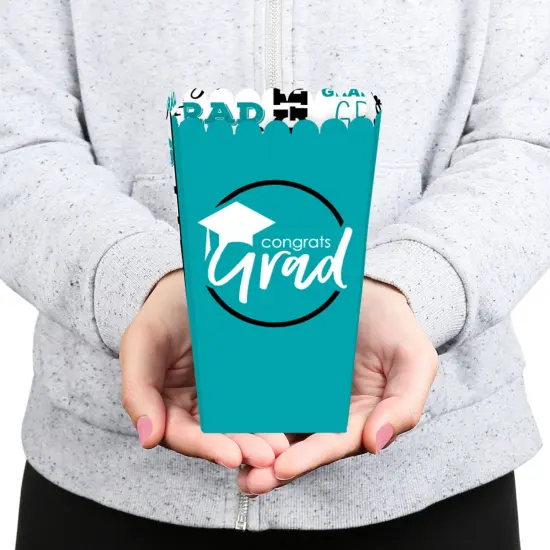 Big Dot of Happiness Teal Graduation Party Favor Popcorn Treat Boxes - Set of 12 {6}