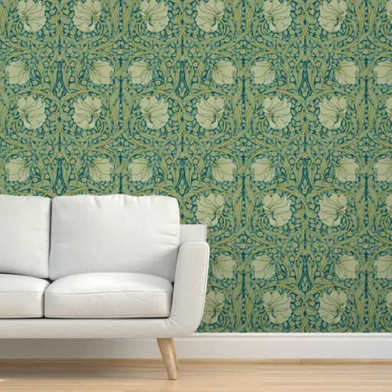 Pre-Pasted Wallpaper 2FT Wide Victorian English William Morris Arts And Crafts Botanical Custom Pre-pasted Wallpaper by Spoonflower {5}