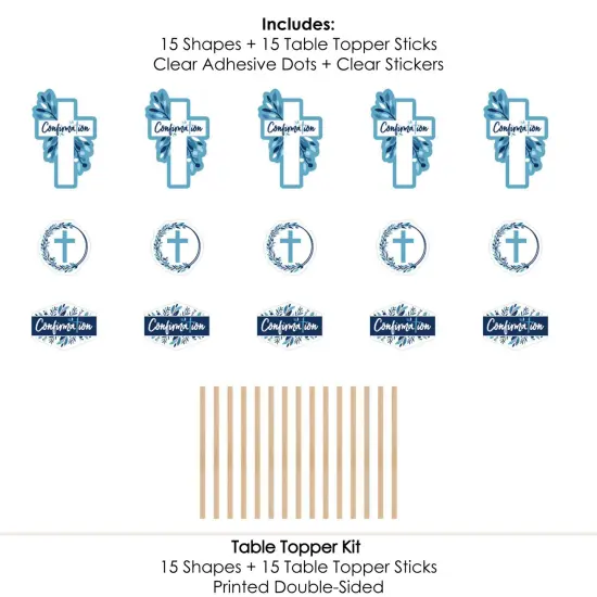 Big Dot of Happiness Confirmation Blue Elegant Cross - Boy Religious Party Centerpiece Sticks - Table Toppers - Set of 15 {7}