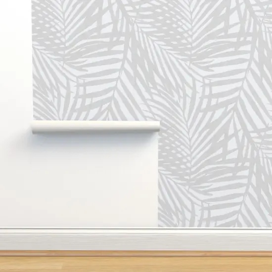 Peel & Stick Wallpaper 2FT Wide Watercolor Grey Palm Fronds Neutral Rainforest Jungle Tropical Custom Removable Wallpaper by Spoonflower {2}