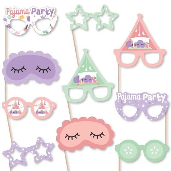 Big Dot of Happiness Pajama Slumber Party Glasses and Masks - Paper Card Stock Girls Sleepover Birthday Party Photo Booth Props Kit - 10 Count {1}