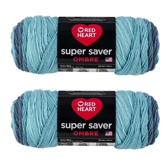 Red Heart Super Saver Jumbo Blue Tiful Ombre Yarn - 2 Pack of 283g/10oz - Acrylic - 4 Medium (Worsted) - 482 Yards - Knitting/Crochet {1}